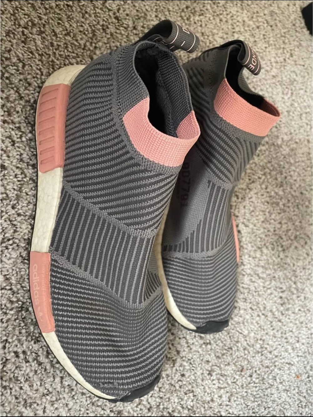adidas Women's Slip-On Knit Sneakers - Gray with Pink Trim